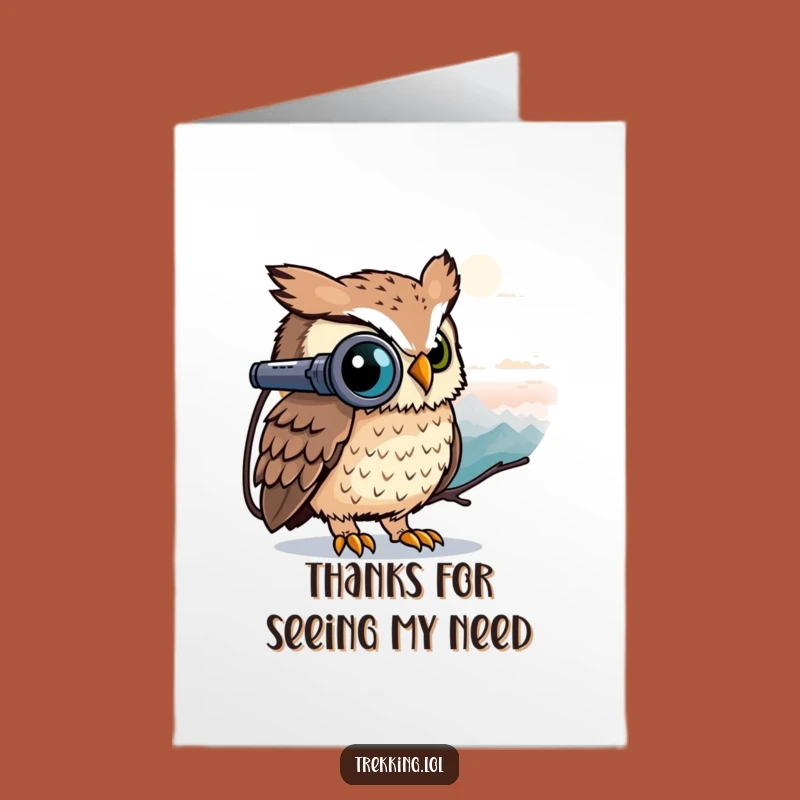 Free Printable Funny Owl Thank You Card - Binoculars View Gratitude Downloadable Gift