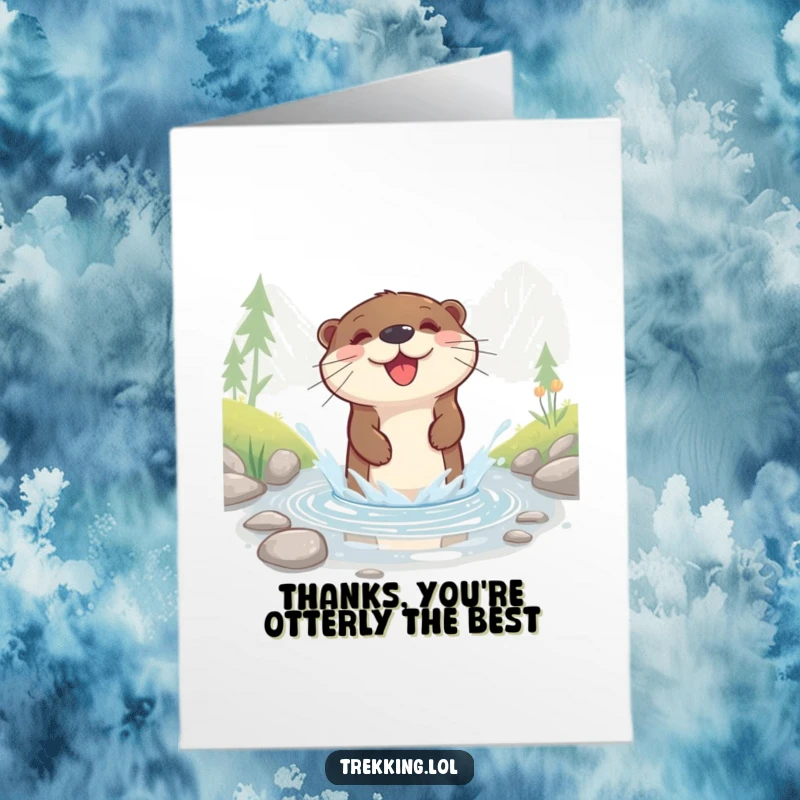 Funny free printable thank you card: a happy otter splashes merrily through a shallow mountain stream.