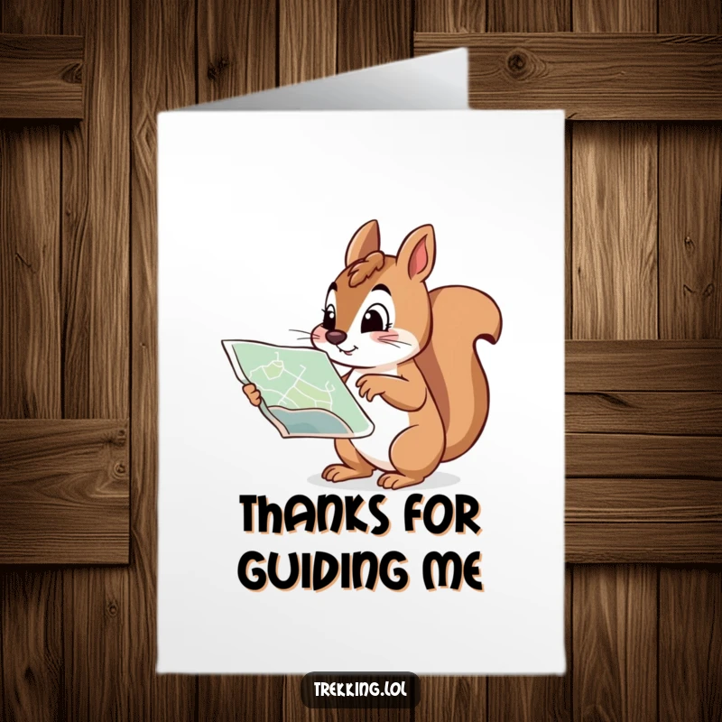 Funny Free Printable Thank You Card: A determined squirrel points at a map, planning a route.