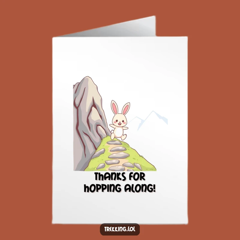 Free Printable Thank You Card: Cheerful Bunny's Mountain Journey - Funny Downloadable Gift