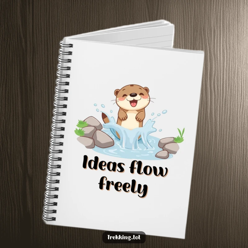 Funny notebook with a charming otter splashing joyfully in a tiny stream, designed for capturing notes and ideas.