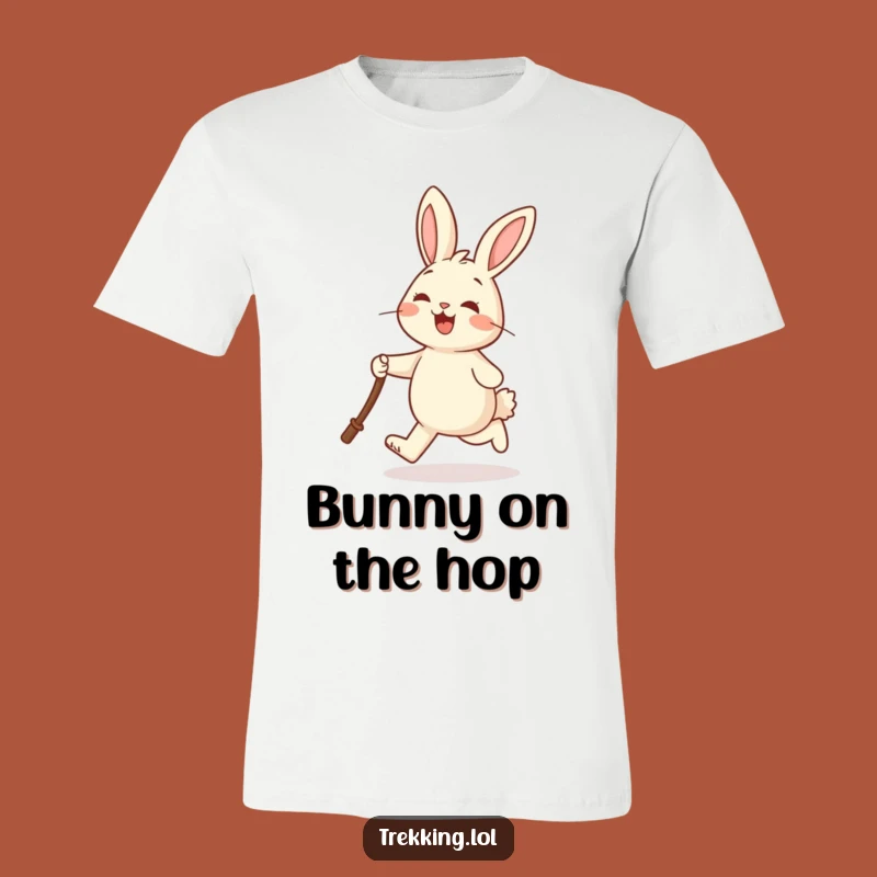 Funny Rabbit Hopper Tee: Cheerful Skipping T-Shirt with Walking Stick Funny Gift