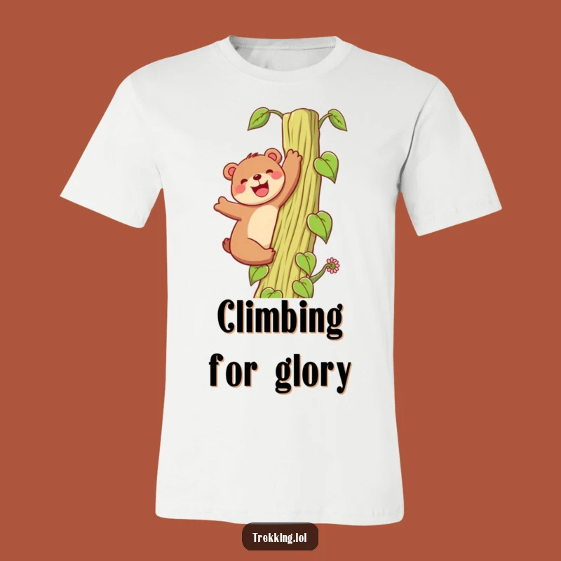 Funny Bear Beanstalk T-Shirt: Joyful Bear Climbing High, Whimsical & Comfy