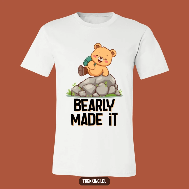 Funny Bear Hiking T-Shirt: Cheerful Hiker Bear's Rocky Adventure, Amusing Outdoor Apparel Gift