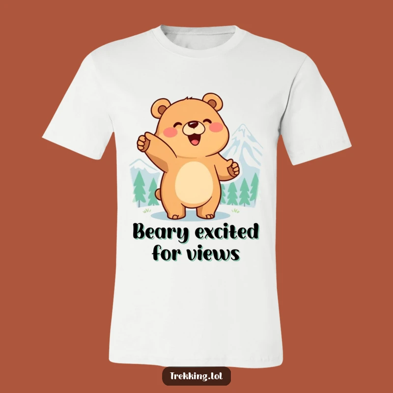 Funny Bear Peak Seeker T-Shirt: Smiling Explorer's Awe, Great Funny Gift