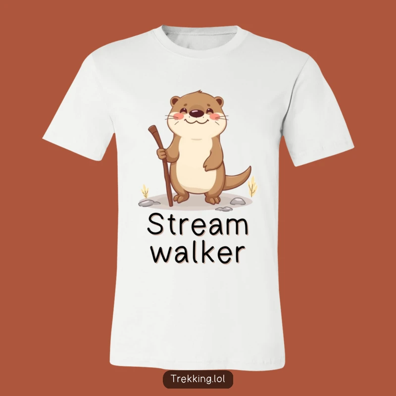 Funny Otter Walking Stick T-Shirt: Smiling Navigator Otter, Humorous Adventure Tee