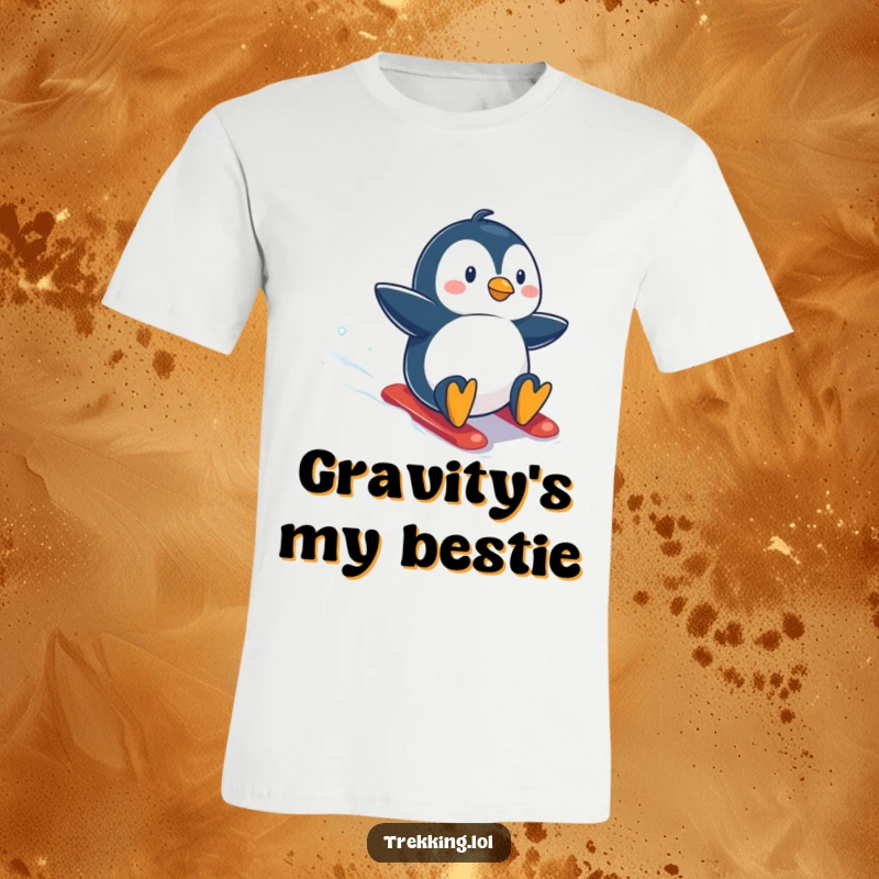 Funny t-shirt showcasing a penguin fearlessly speeding down a snowy hill, embodying pure exhilaration and a passion for winter sports.