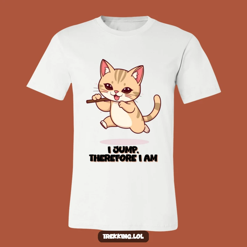 Funny Cat Walking Stick Leap Tee: Hilarious Action Shirt for Cat Lovers