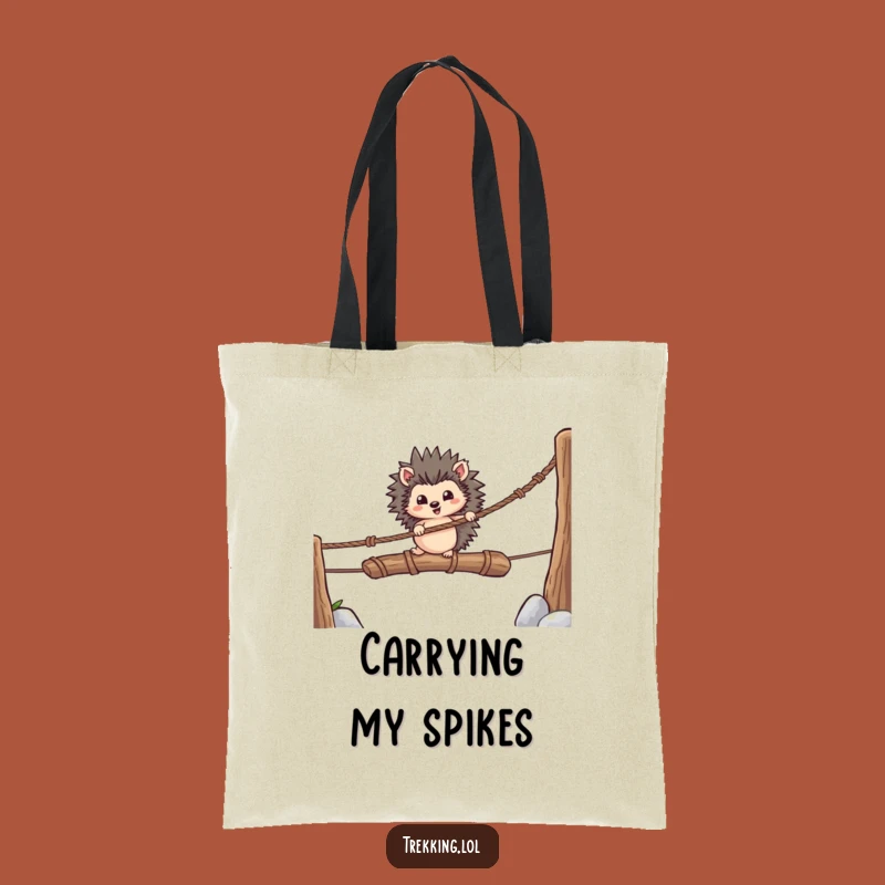 Funny Hedgehog Bridge Crossing Tote Bag: Carry Your Courage on this Hilarious Adventure