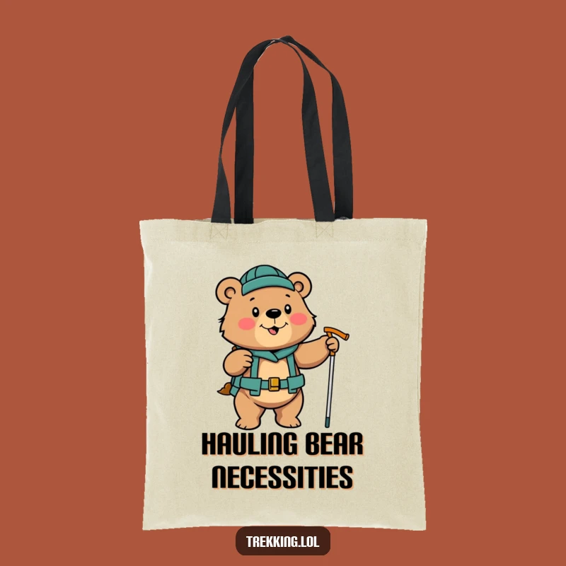 Funny Determined Bear Hiking Tote Bag: Poles Carry-All Gift