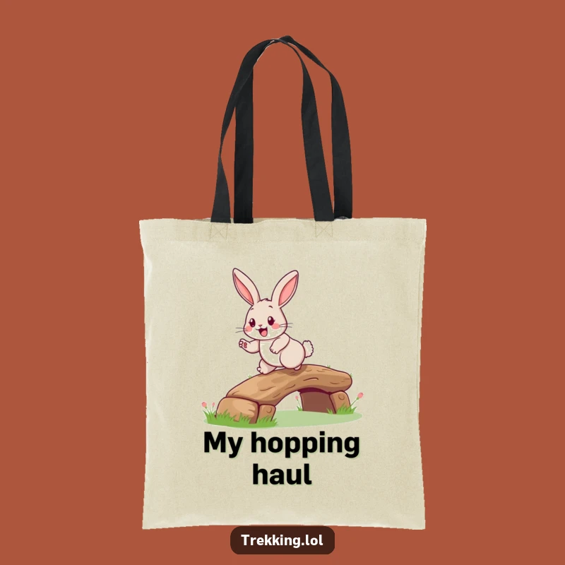 Funny Rabbit Log Bridge Tote Bag: Happy Hopper Rabbit, Charming Everyday Bag
