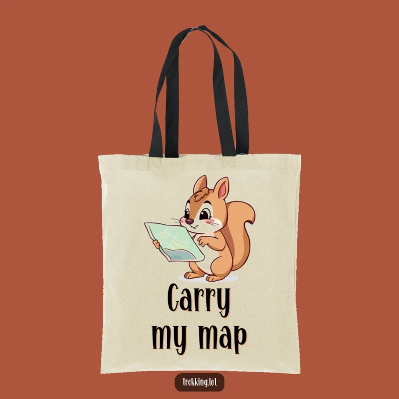 Funny Squirrel Journey Tote: Determined Squirrel with Map, Stylish Funny Gift