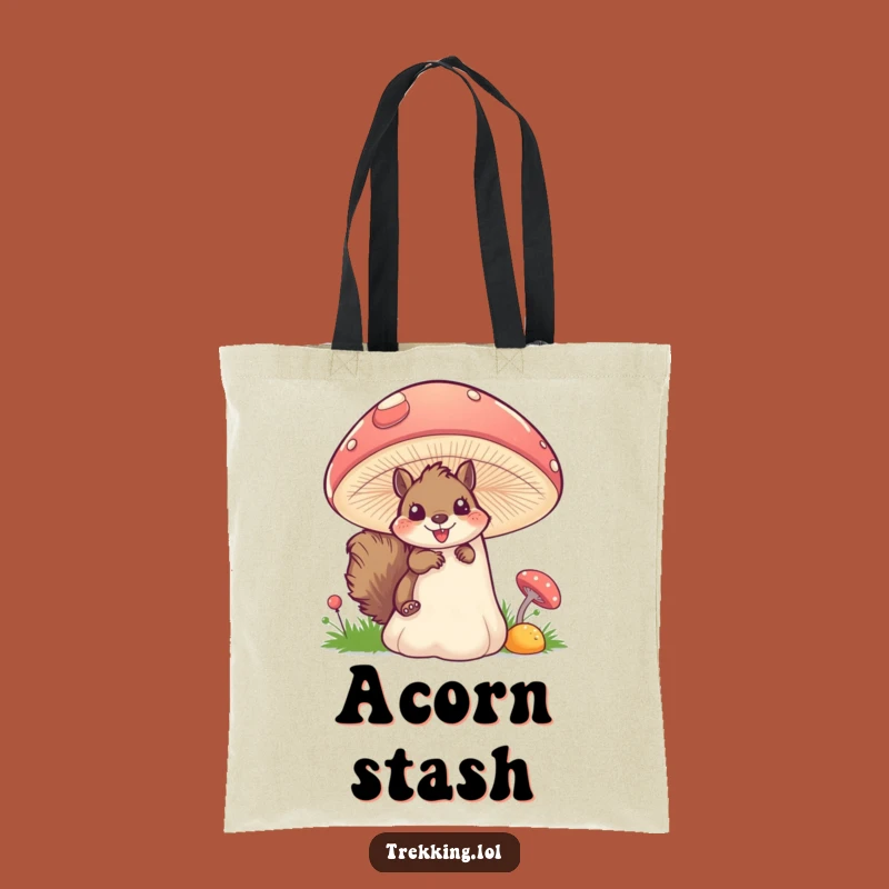 Funny Squirrel Mushroom Tote Bag: Excited Peek Squirrel, Whimsical Woodland Carryall